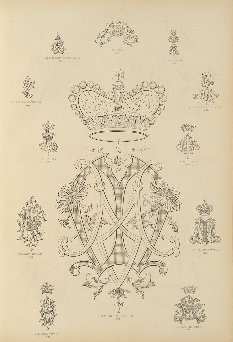 Album de chiffres  monogrammes couronnes de noblesse francaises et etrangeres Pl