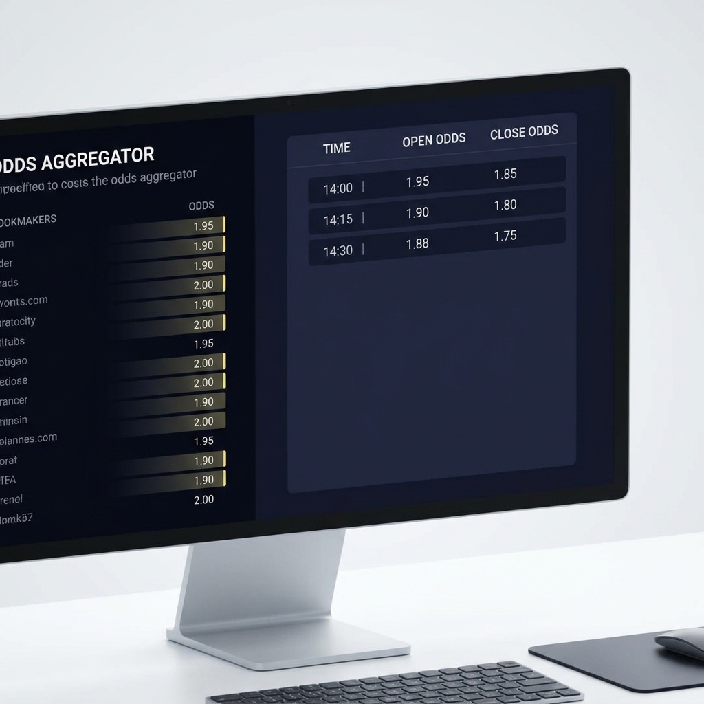 Full frame close up of a bettor screen showing an odds aggregator and a minimal spreadsheet logging open and close prices for a single event in Funded Plays style line movement betting