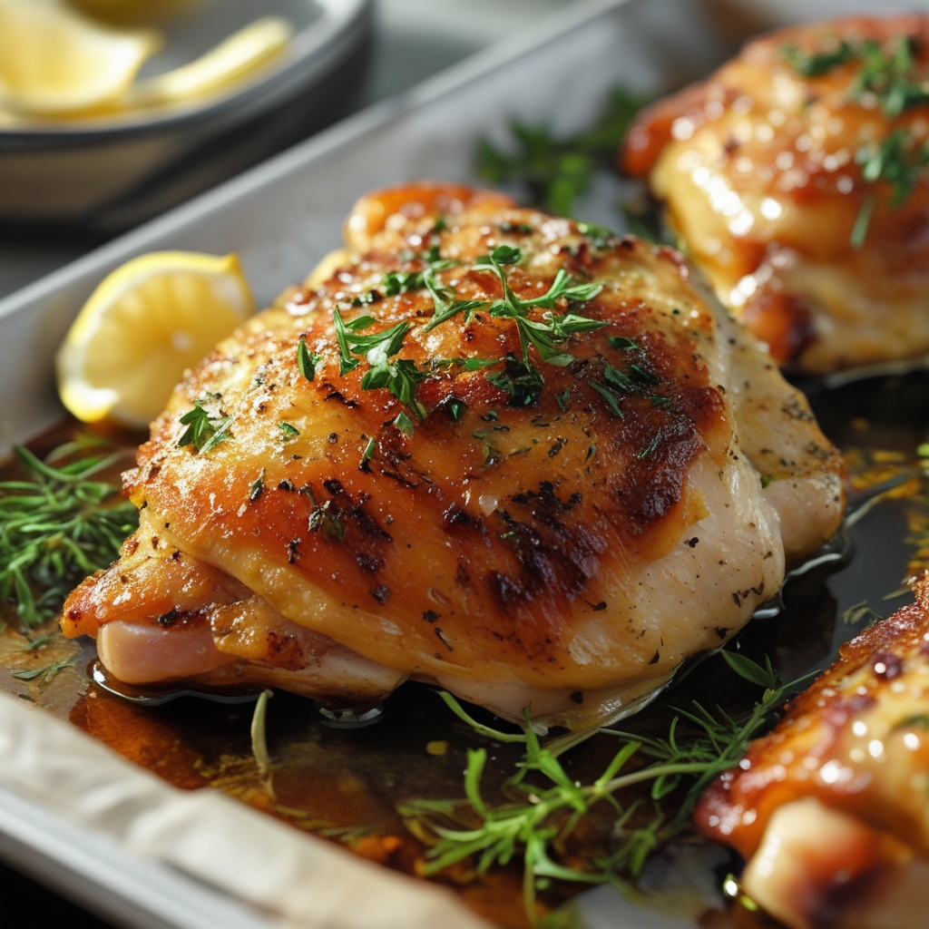 Crispy Lemon Herb Roasted Chicken Thighs Easy Homemade Recipe with Fresh Aromatics for Juicy Flavor finished