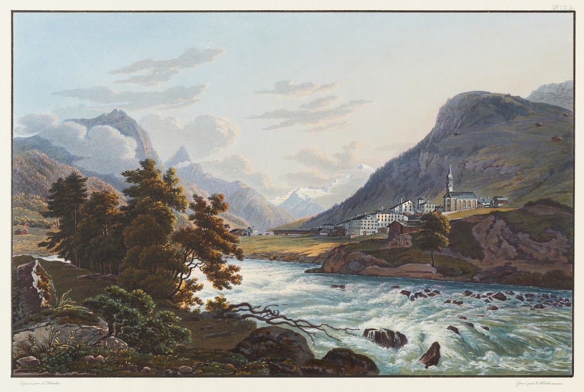 Le village de Splügen vers le glacier de Rheinwald