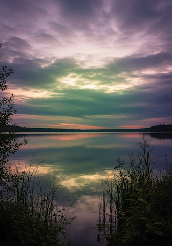 Lake Cloudscape Grass Reflection