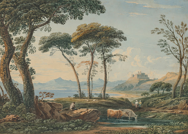 A distant view of Harlech Castle and Snowdon beyond North Wales 1825