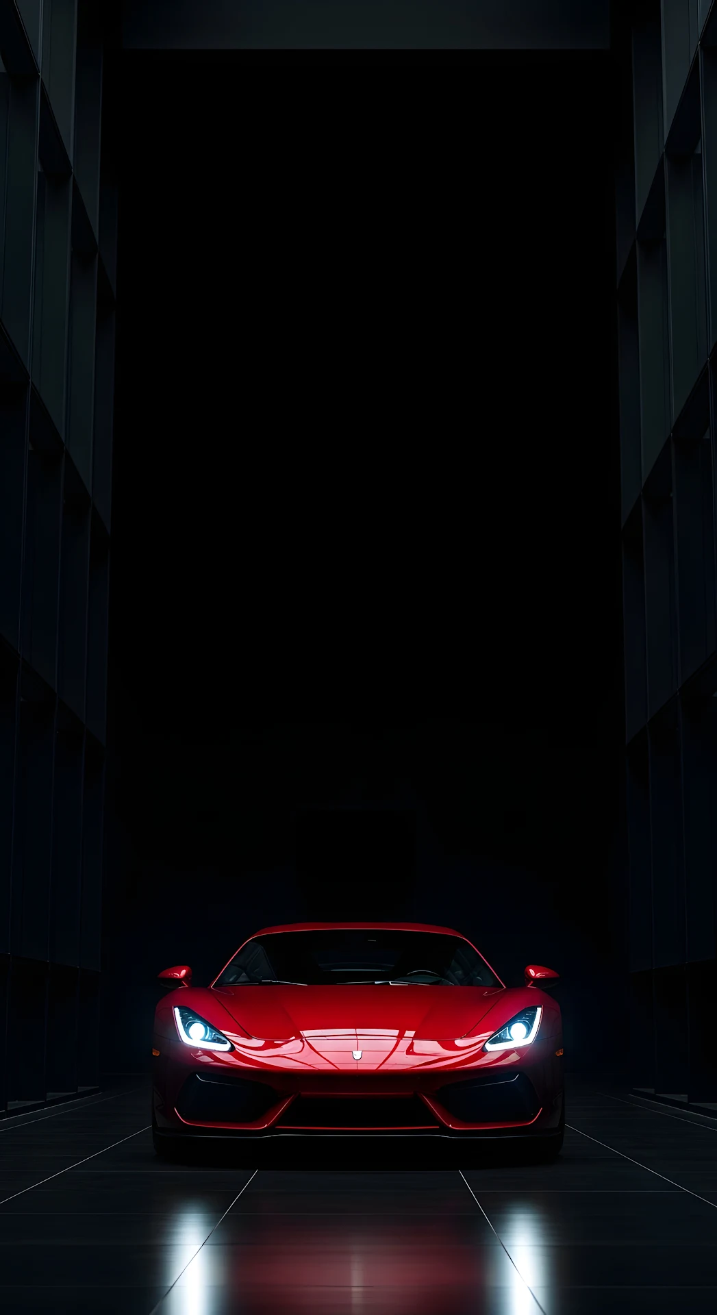 Close-up Dark Red Sports Car in Modern Black Architecture - Free 4K mobile Wallpaper