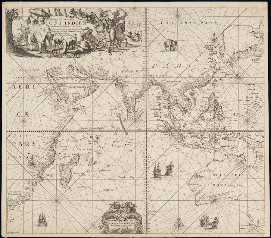 1680_Nieuwe pascaert van Oost Indien verthoonenende hen van C. de Bona Esperanca tot den het Landt van Eso geleyt op wassende graeden en van veel fouten verbetert