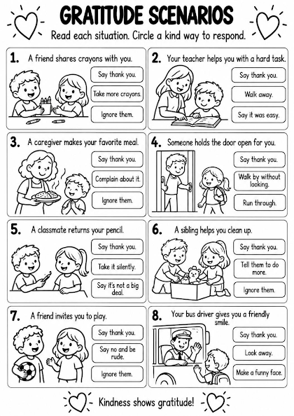 Gratitude Scenario Thinking Worksheet