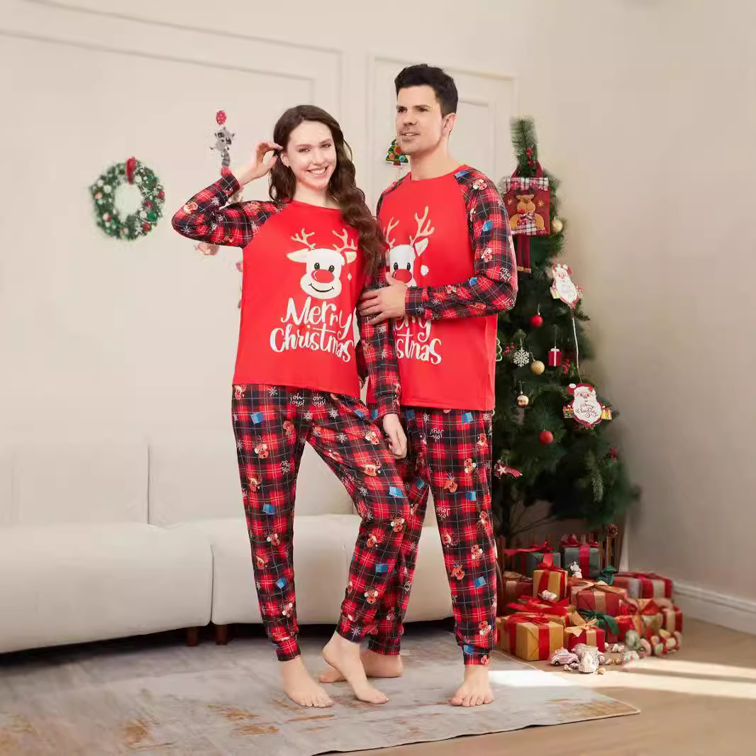 Christmas family pajamas with reindeer and snowflake print