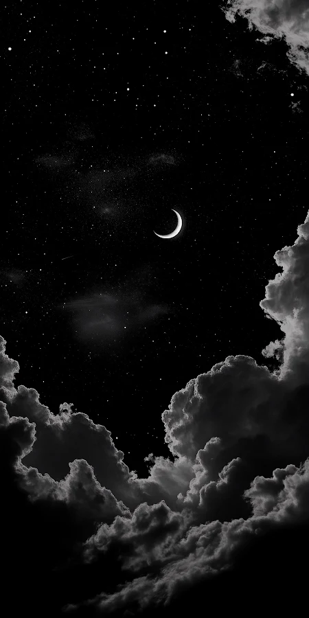 Crescent Moon Above Dark Clouds 2K iPhone Phone Wallpaper