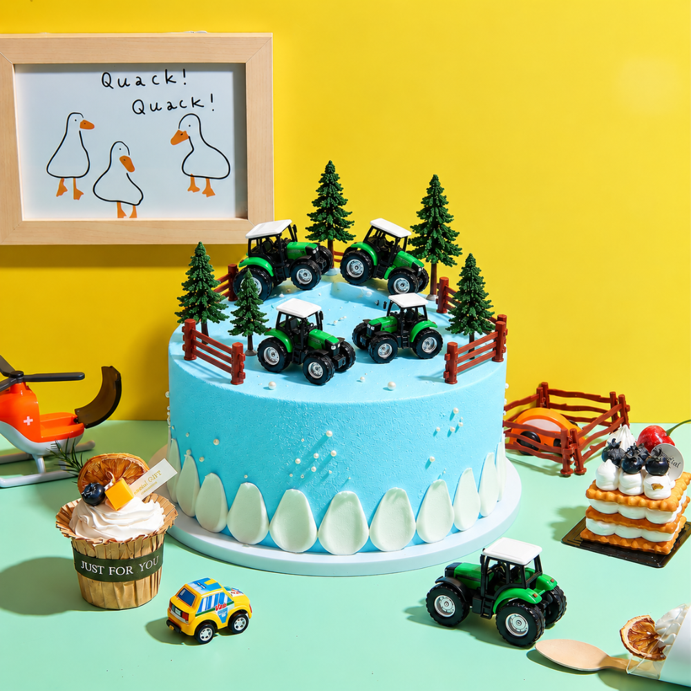 36Pcs Tractor Cake Topper Set with Farmer, Trees & Fences - Farm Theme Birthday Party Supplies for Kids Boys Girls, Farm Cake Decorations for Halloween, Christmas, Holiday Parties view 2