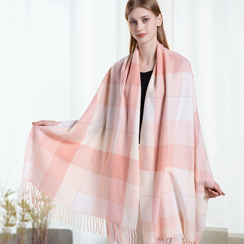 Wool scarf, checked, 200x65cm, long