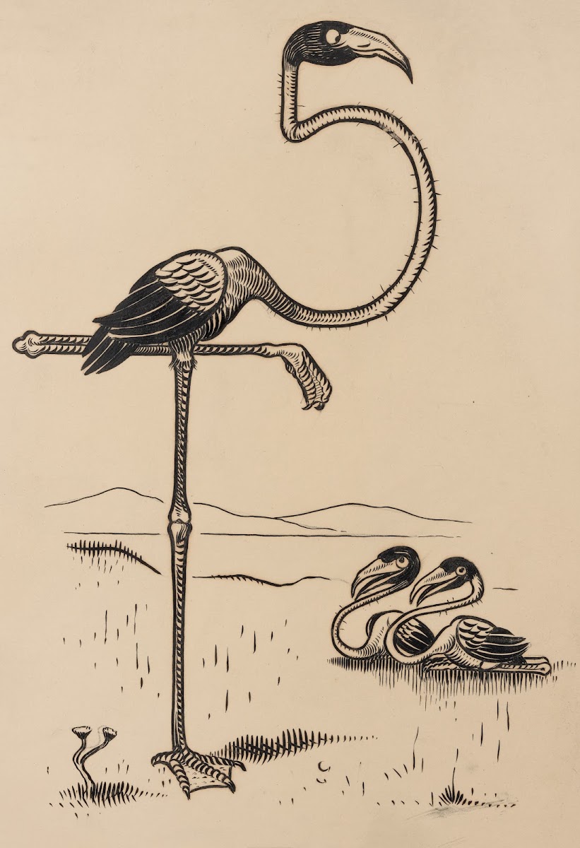 Eleven comic strip frames of flamingo shaping figures with its long neck Pl7
