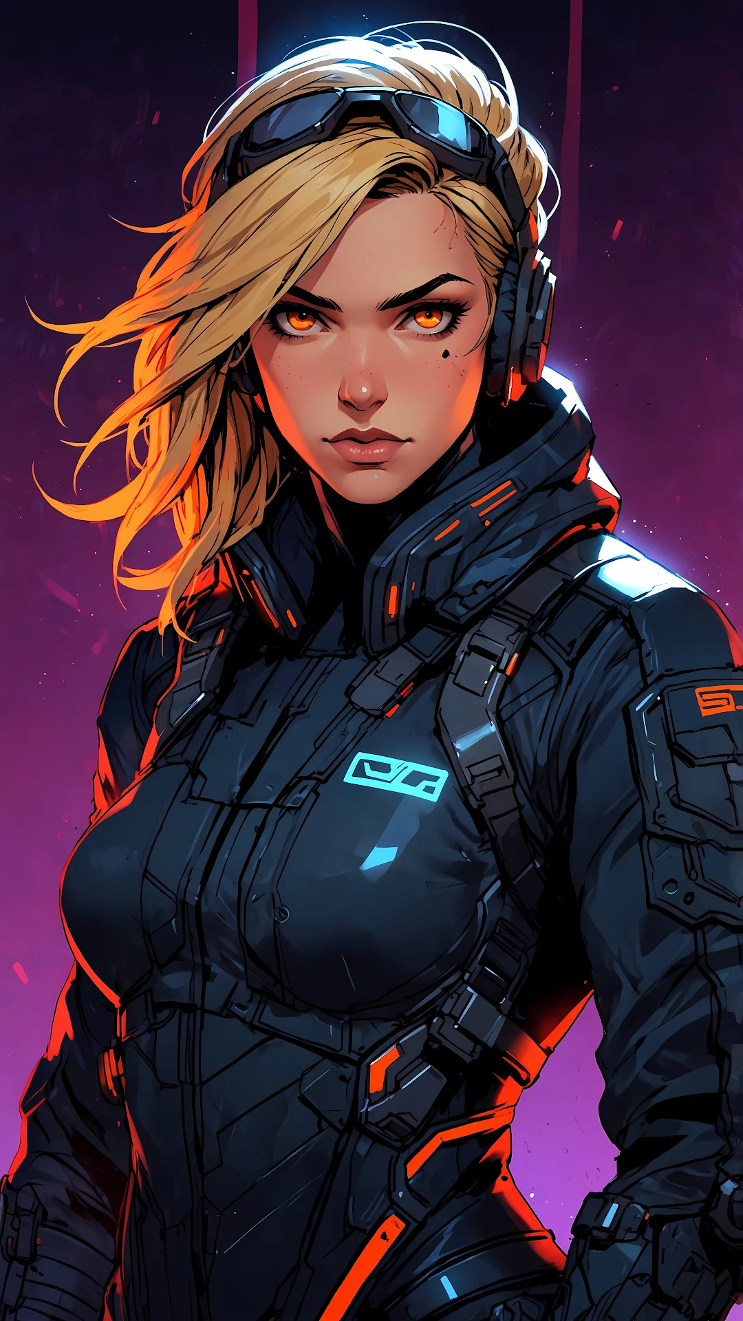Cyberpunk Blonde Woman in Tactical Suit and Goggles - Free 4K mobile Wallpaper