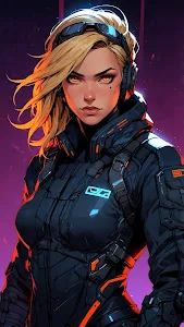 Cyberpunk Blonde Woman in Tactical Suit and Goggles