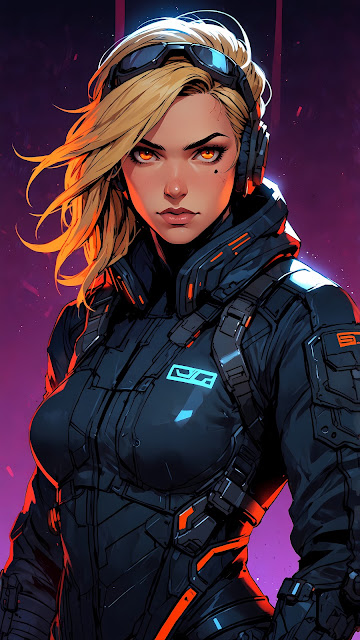 Cyberpunk Blonde Woman in Tactical Suit and Goggles - Free mobile Wallpaper