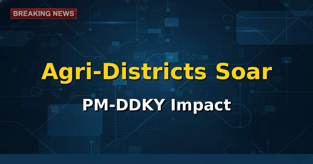 Union Agriculture Minister reviewing progress of PM-Dhan-Dhaanya Krishi Yojana on a dashboard with officials.