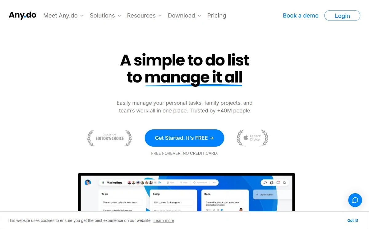 Captura de Any.do: To-do list, Calendar & Reminders