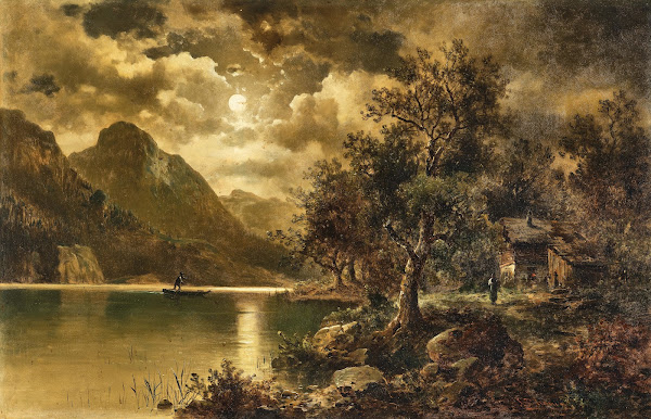 A moonlit night on the lakeside
