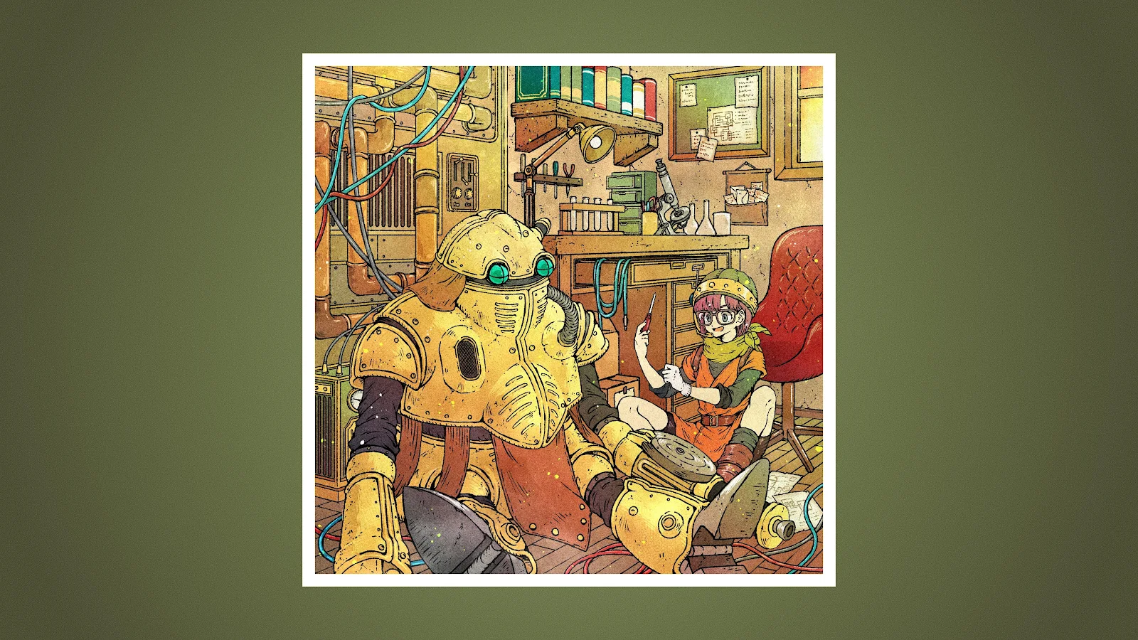 Little Mechanic And Golden Robot - Manga Illustration 4K Wallpaper (4480x2520)