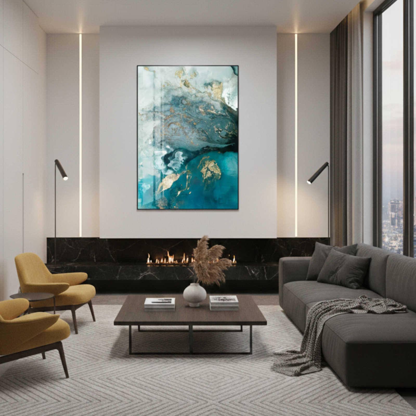 Premium Abstract Watercolor Canvas Print Blue And Gold Style A Wall Art  - Image 4