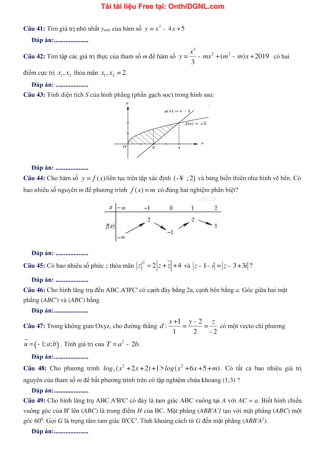 1300 bài tập môn Toán - Ôn thi ĐGNL ĐHQG Hà Nội Phần 14