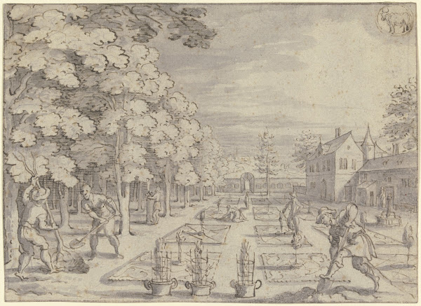 Monatsbild April Oben Rechts Das Zeichen Des Stiers Ca 1622