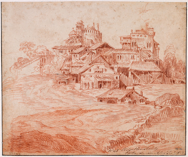 Fortified Village with a Castle Keep and a Church c1714