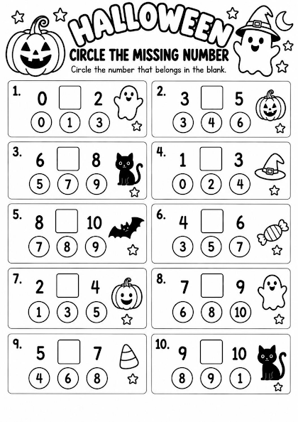 Halloween Circle the Missing Number