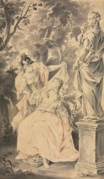 Allegorical Scene Couple Before A Statue 1700s