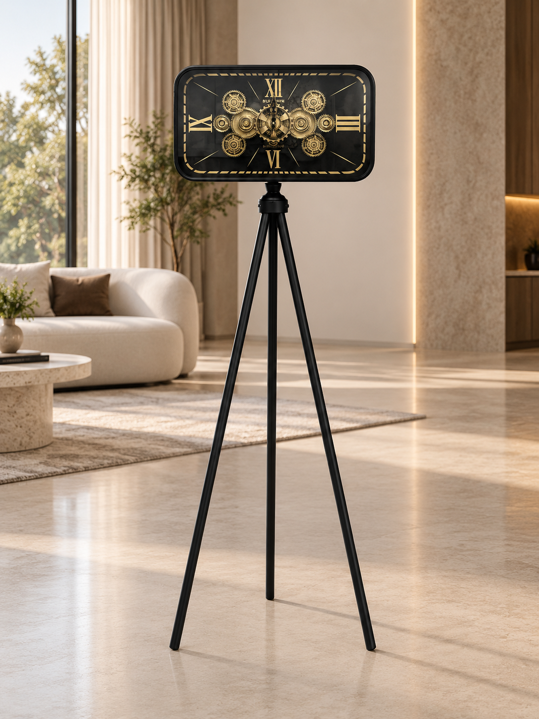 Black Gold Tripod Standing Clock