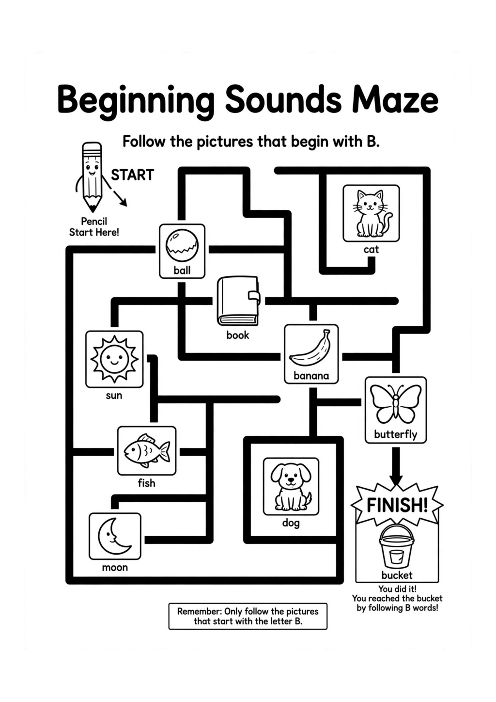 Beginning Sounds Letter Maze Worksheet