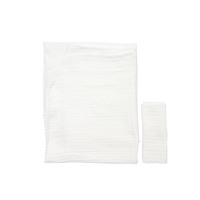 Plaid Twins muslin 100x80 4-layer with pompoms + napkin ecru