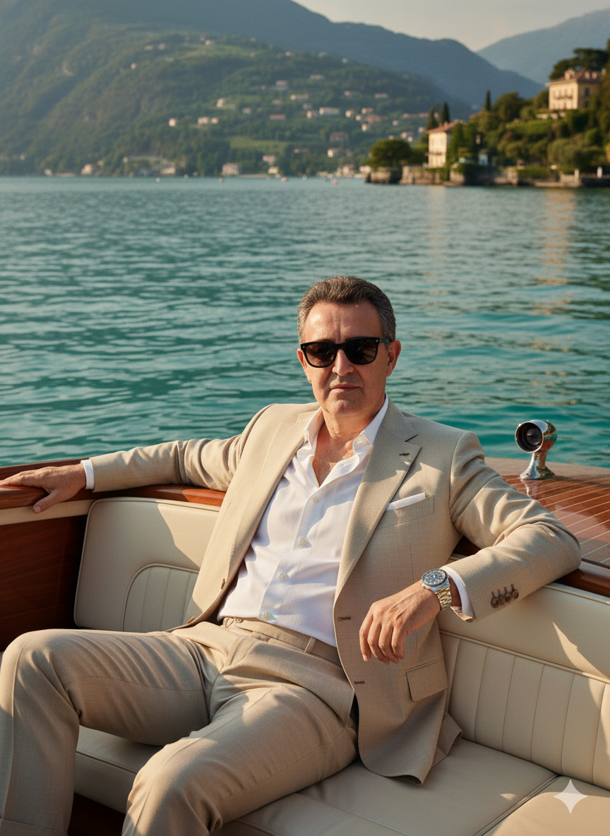 hombre elegante num barco