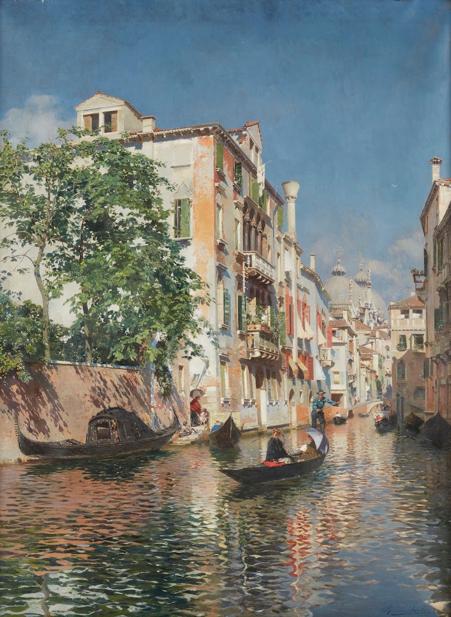 A Venetian Canal with Saint Marks Basilica in the Distance