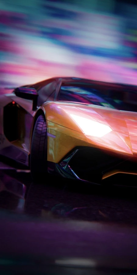 Lamborghini, Aventador, Car, Neon Full HD iPhone Phone Wallpaper