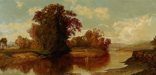 River Vista with Covered Bridge 19th Century