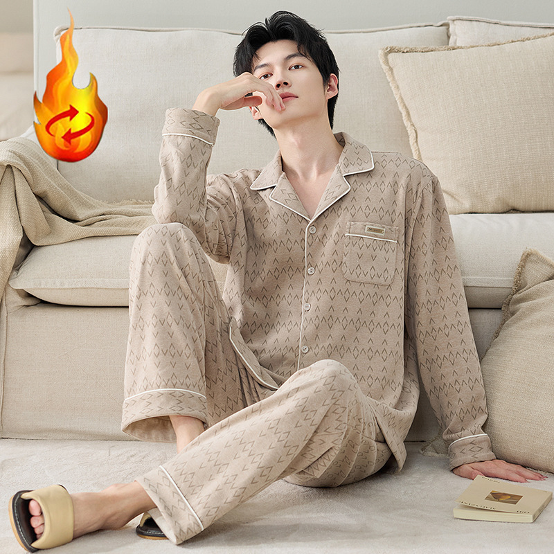 Herren-Pyjama-Set, Seide und Wolle, Langarm, mit Revers
