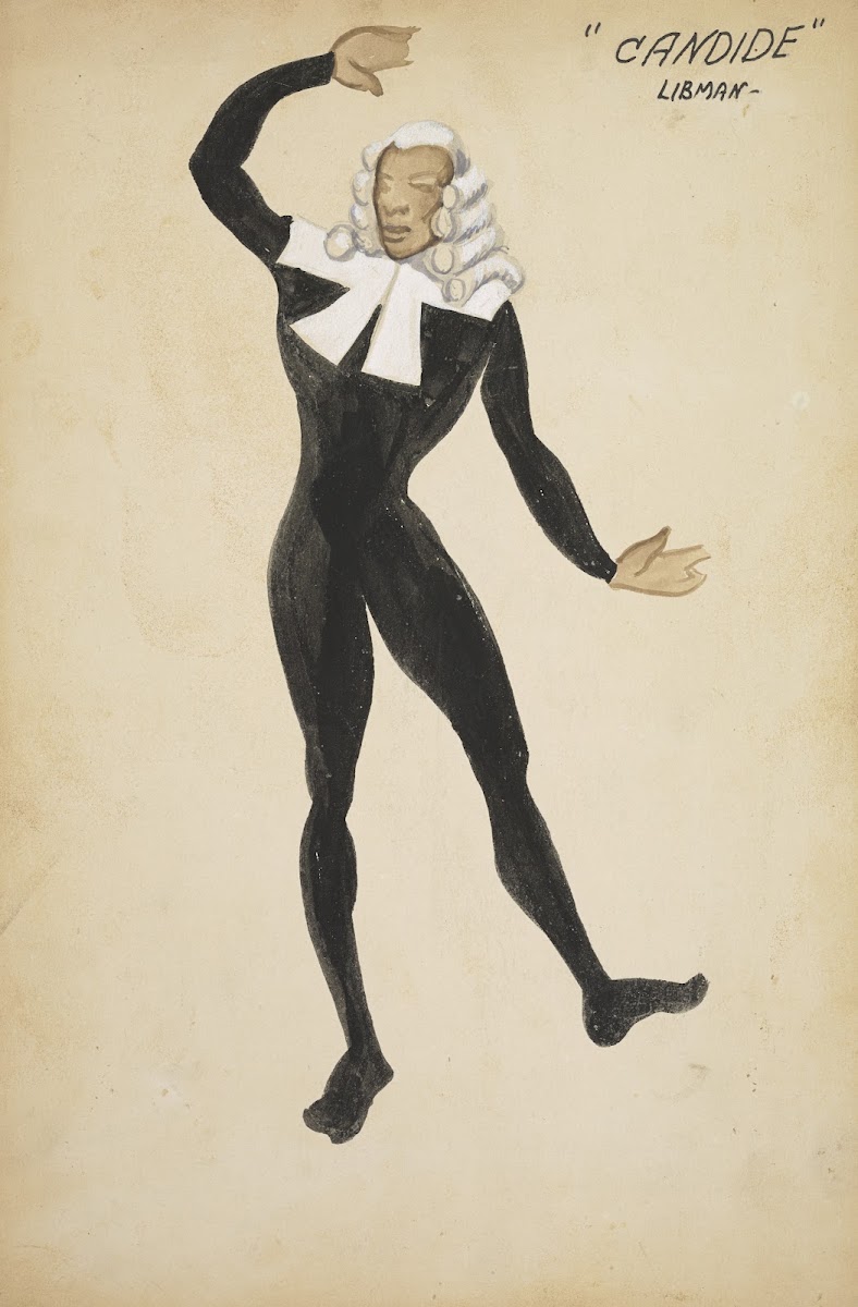 Candide Judge black bodysuit with white collar and wig 1934 1943