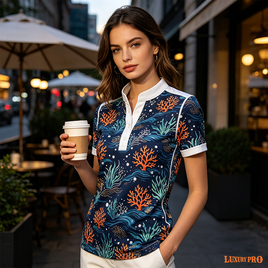 AOP SON Three Button Polo