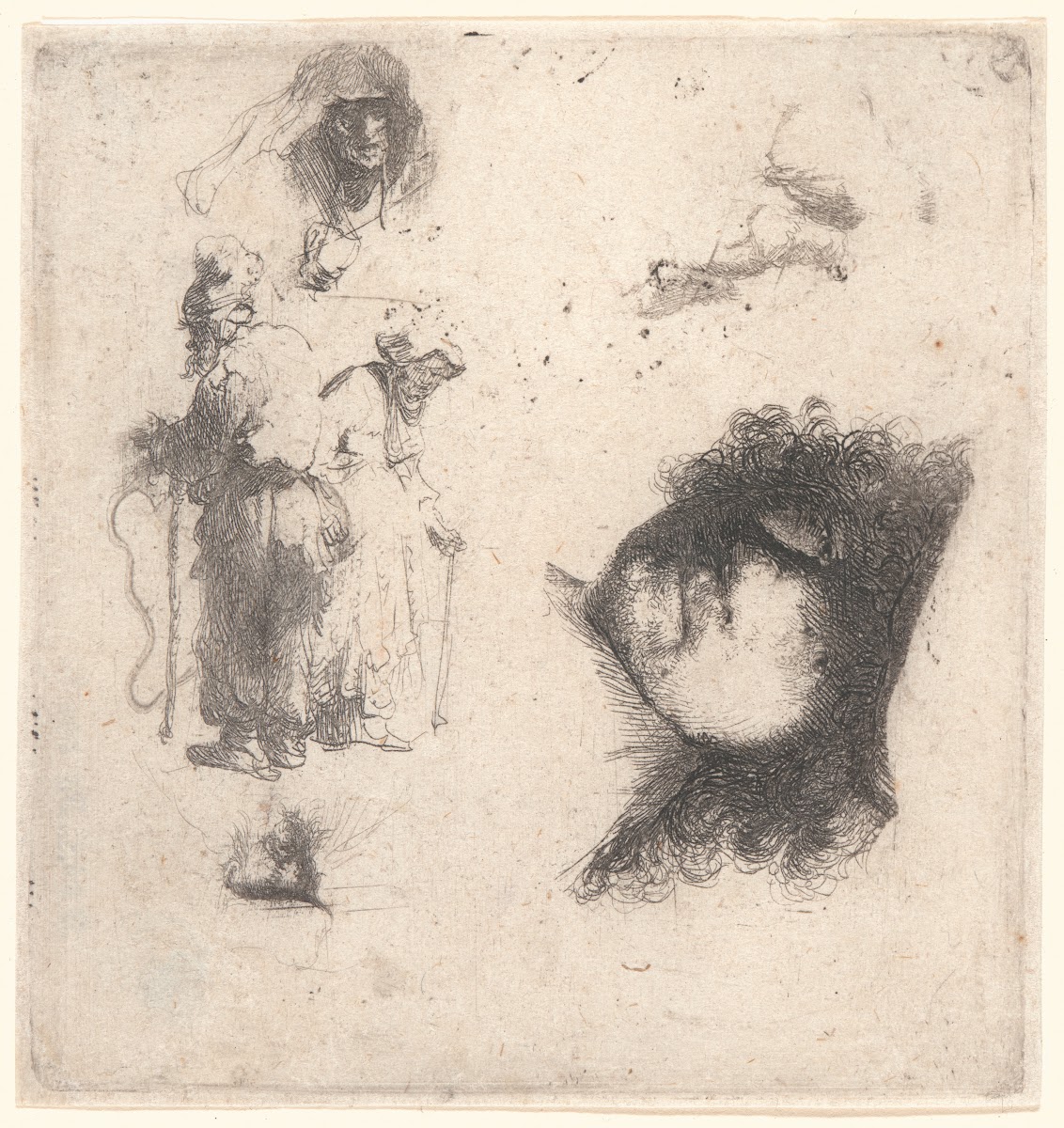 Sheet of Studies Head of the Artist a Beggar Couple Heads of an Old Man and Old