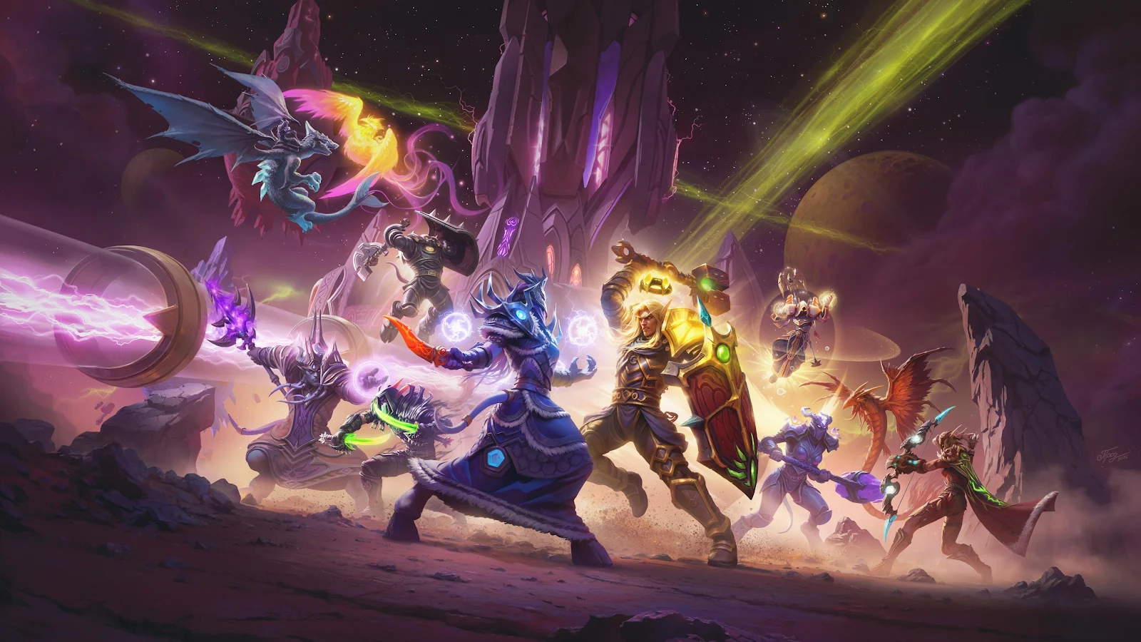 World Of Warcraft Cosmic Battle - Digital Fantasy Illustration 4K Wallpaper (3840x2160)