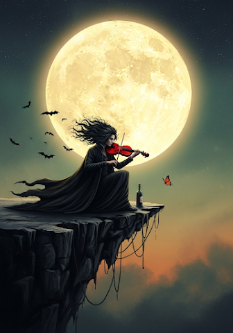 Lunar Violinist on Cliff