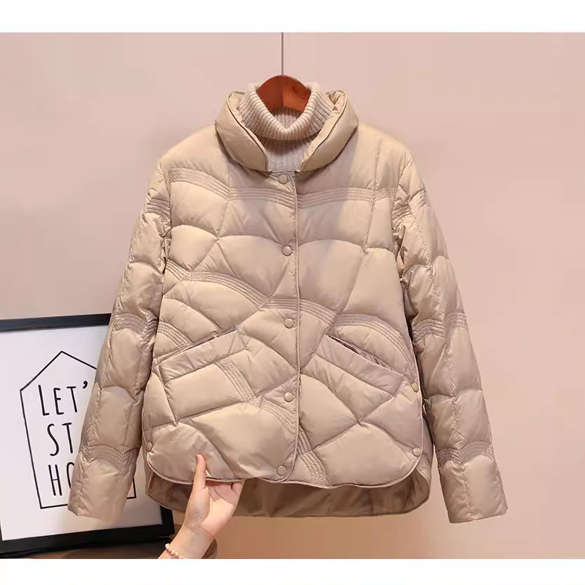 Short women’s down jacket with stand-up collar