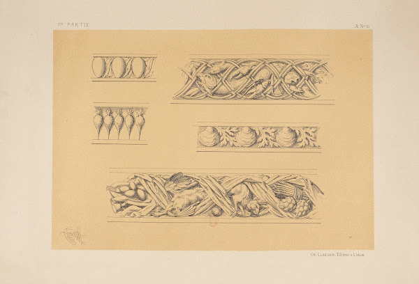Frises à sujets réalistes gibiers marèe légumes 1866