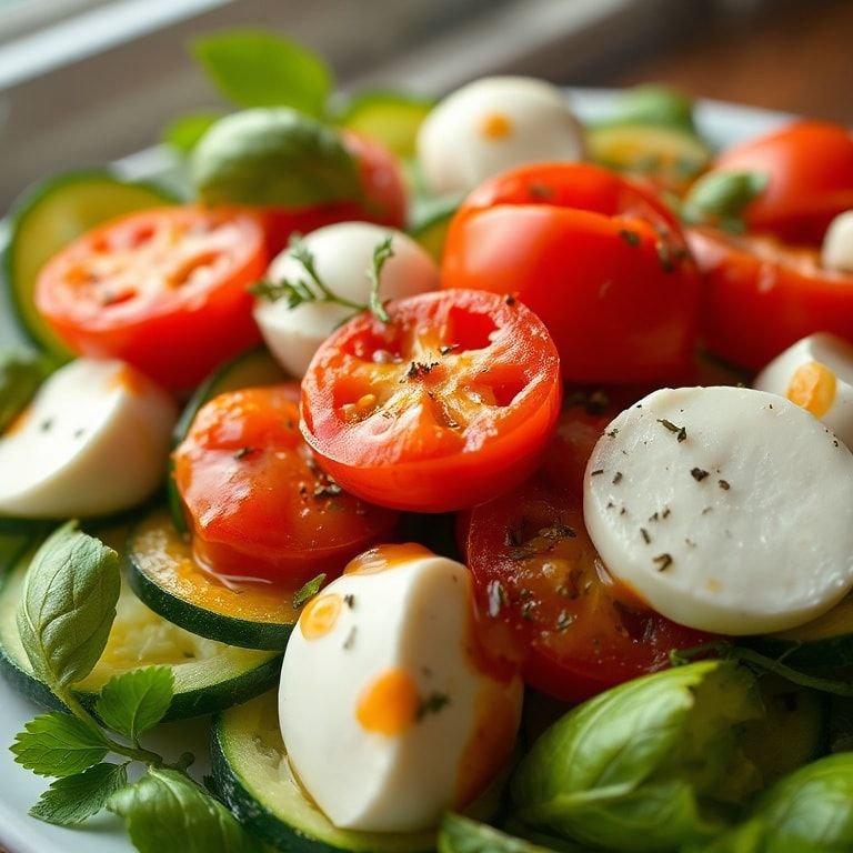 Fresh Cucumber Caprese Salad with Cherry Tomatoes and Mozzarella – Quick, Easy Homemade Side Dish finished