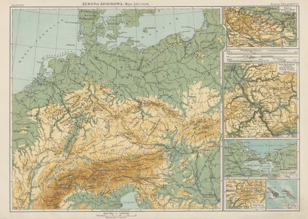 Europa środkowa Mapa gór i rzek 1927