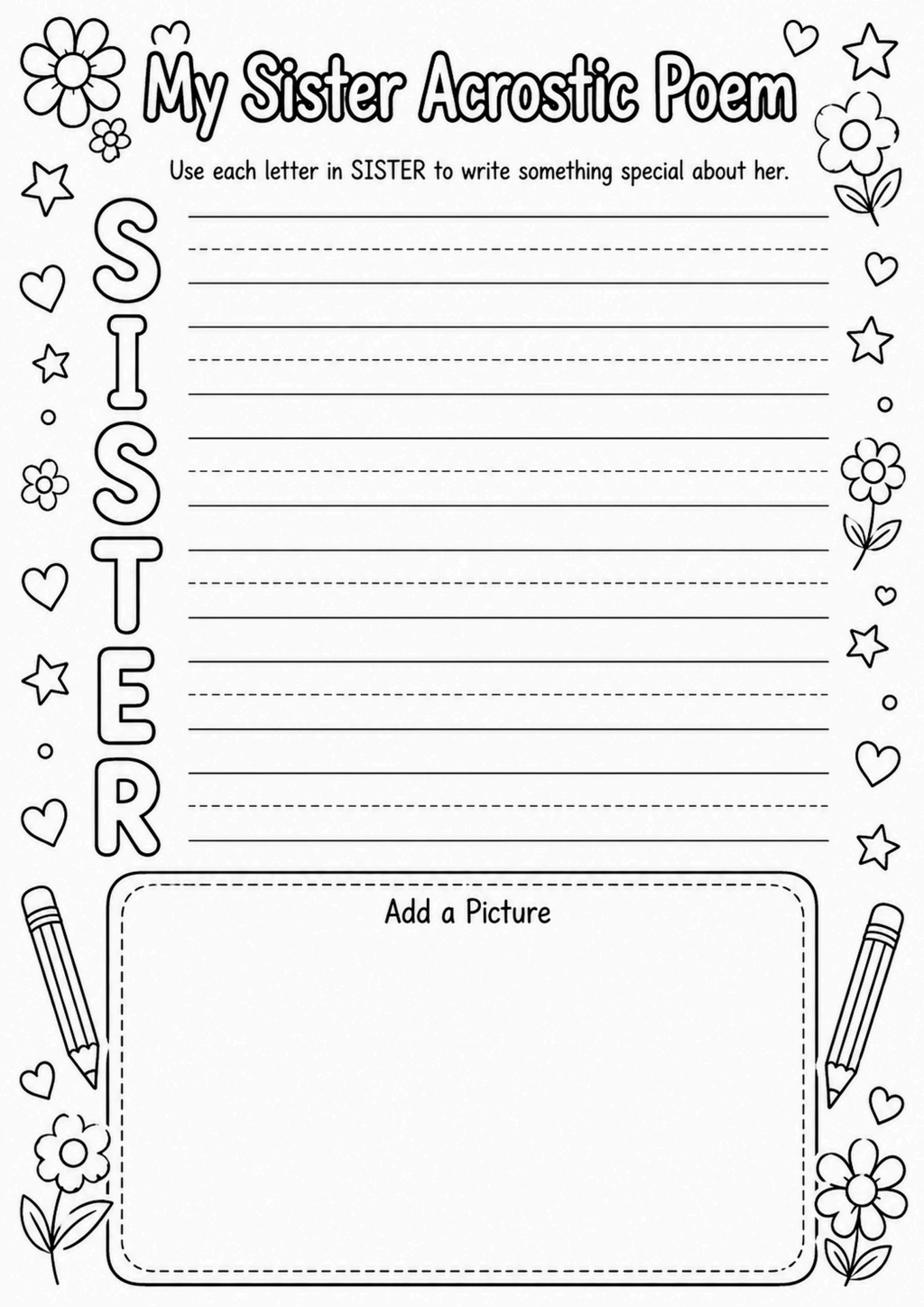 My Sister Acrostic Poem Worksheet