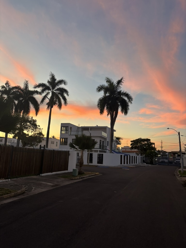 Sunset at the end of the apartment road