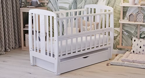 Baby crib Dubok Friends with a drawer and pendulum white