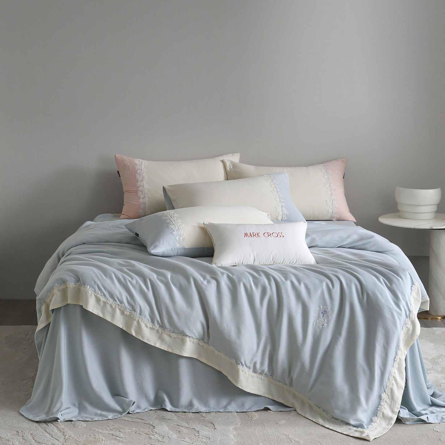 Elegant Tencel Bedding Set with Lace Trim