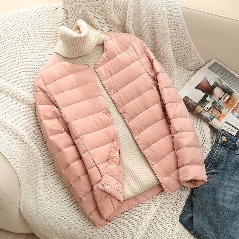 Lightweight women's down jacket, short, filled with duck down