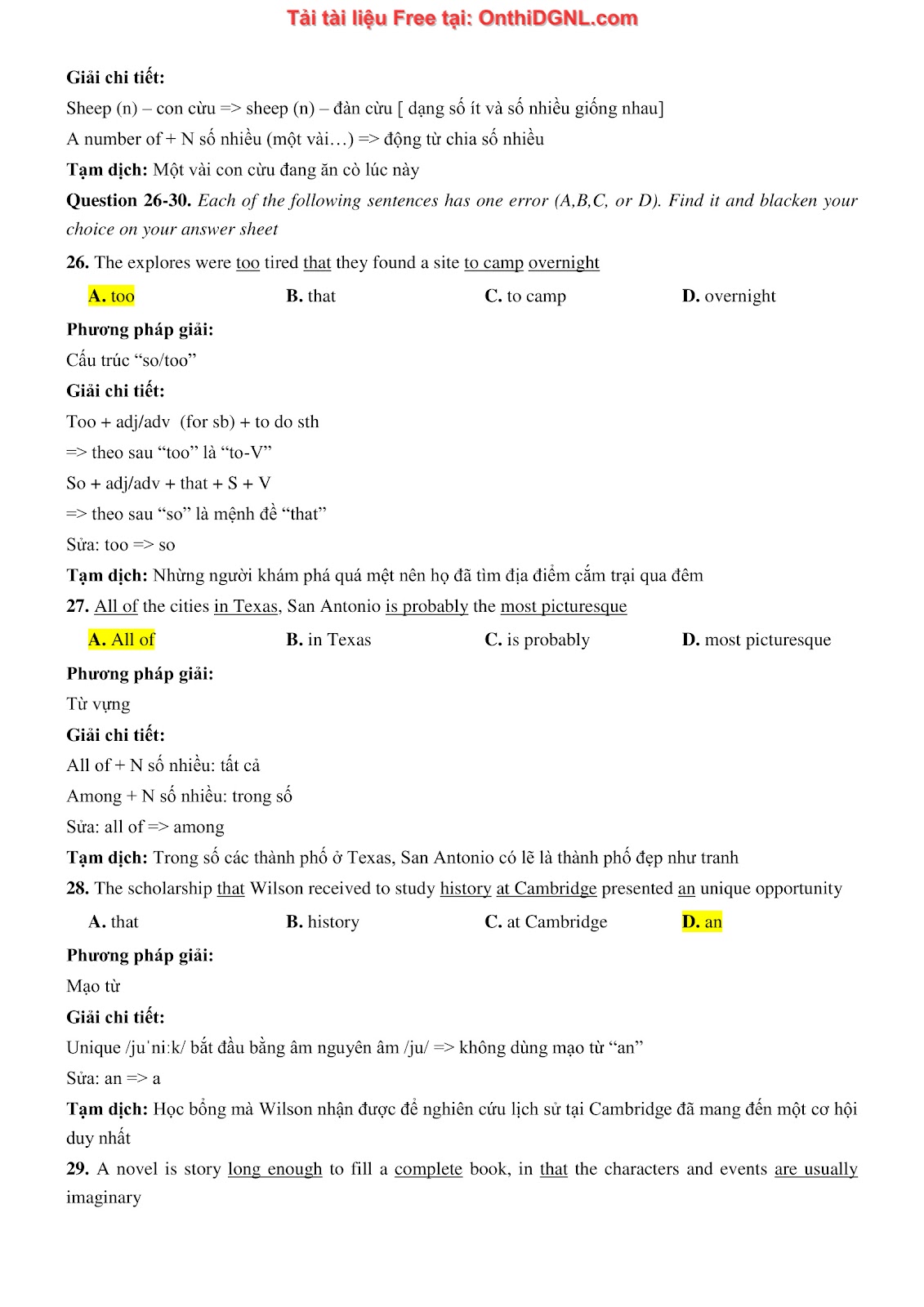 800 bài tập môn Tiếng Anh - Ôn thi ĐGNL ĐHQG TP HCM Phần 36